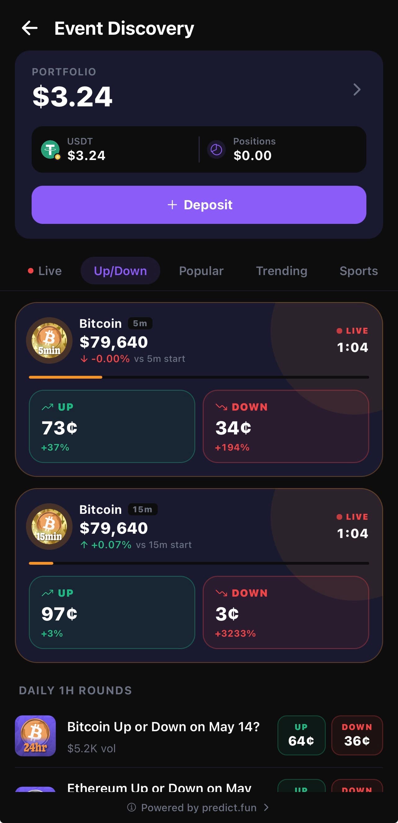 Buy YES or NO on a coin price market