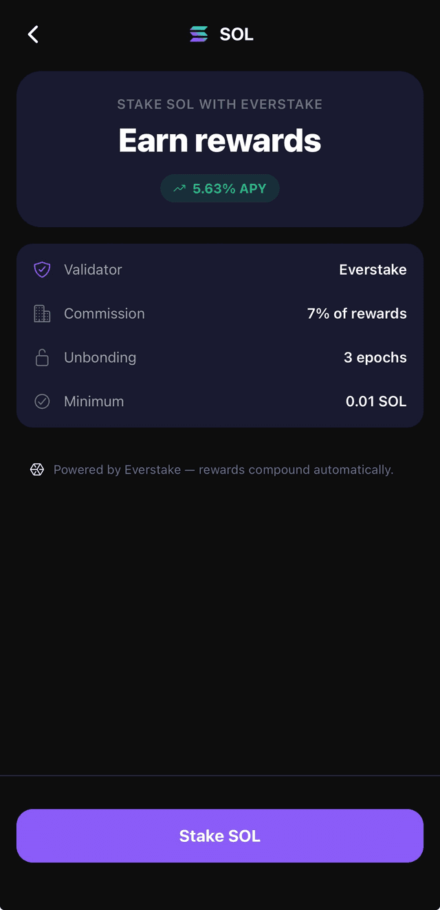 Staking screen